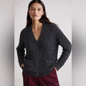 CLUB MONACO - Charcoal Cable-Knit Wool Button Cardigan Sweater
